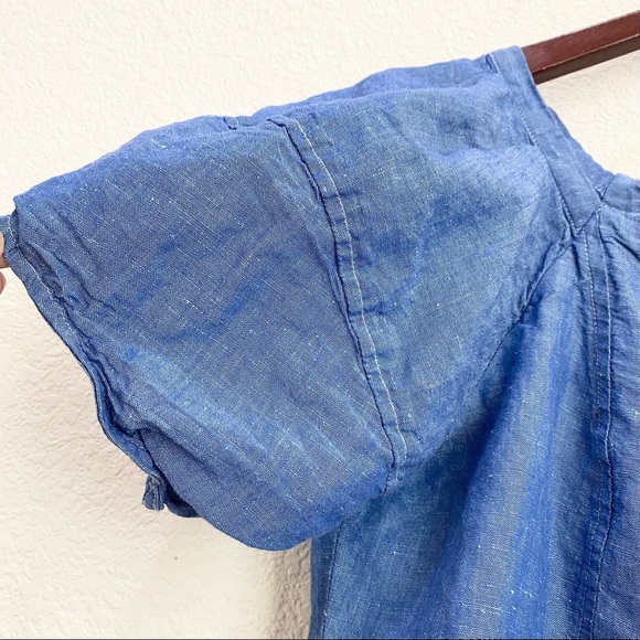 ANN TAYLOR Chambray Puff Sleeve Square Neck Blouse - Picture 8 of 12